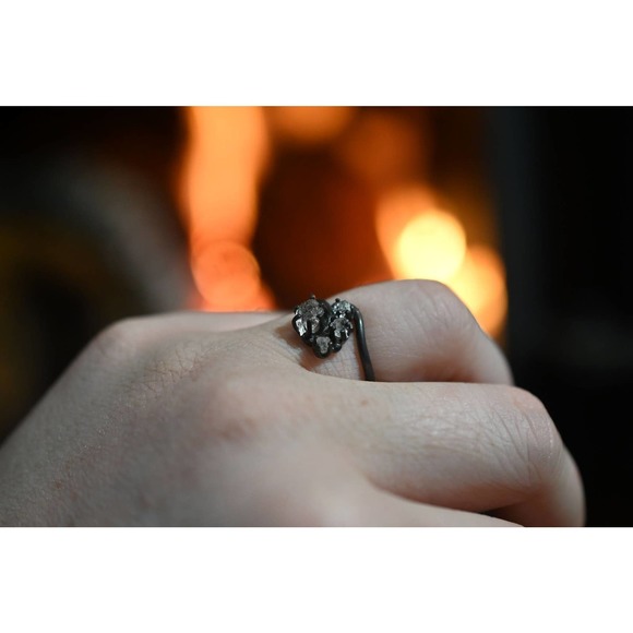 Oxidized Engagement Ring Solid Sterling Silver Wedding Band Filigree Sty… - Picture 3 of 6